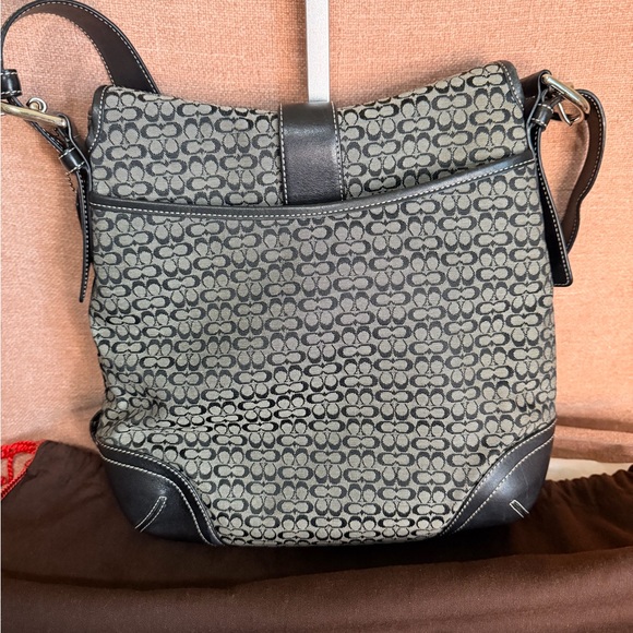 COACH Soho Signature Gray Black Jacquard bag & Silver Buckle